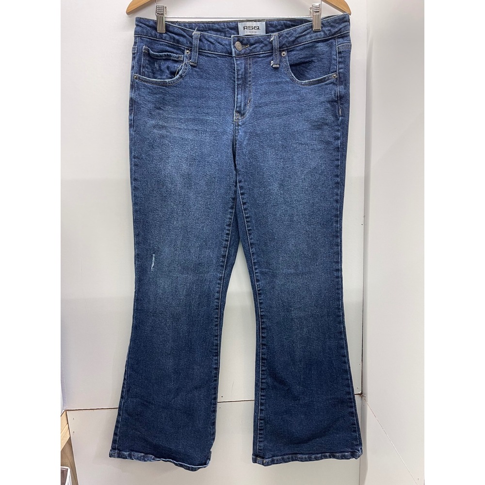 RSQ Low Rise Flare Jeans Dark Wash Distressed Denim Size 31